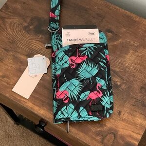 Lug Tandem Wallet with Pink Flamingo and Green Leaf Design
